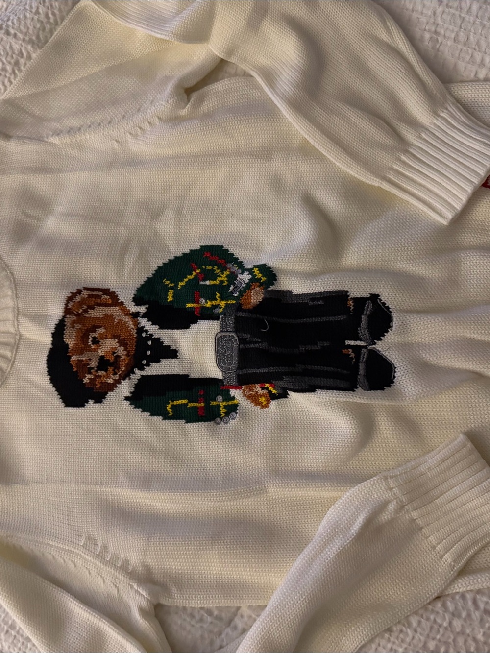 Polo by Ralph Lauren Cream Sweater with Festive Bear Motif